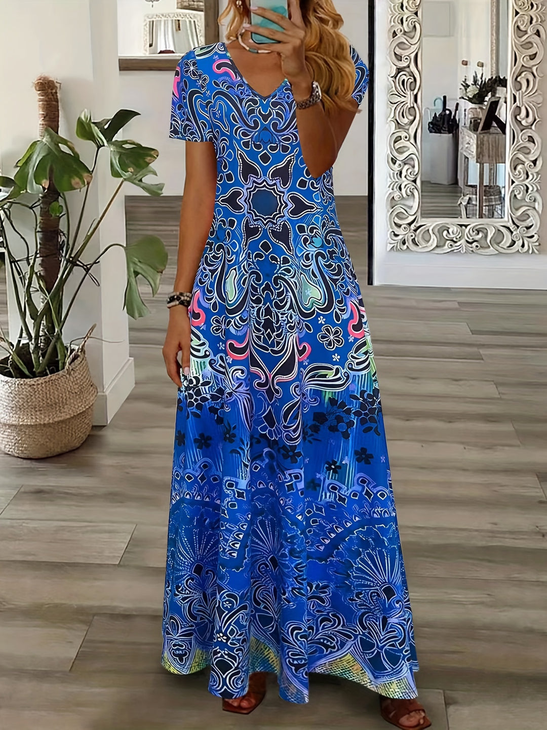 Ethnic Boho Floral Print Maxi Dress