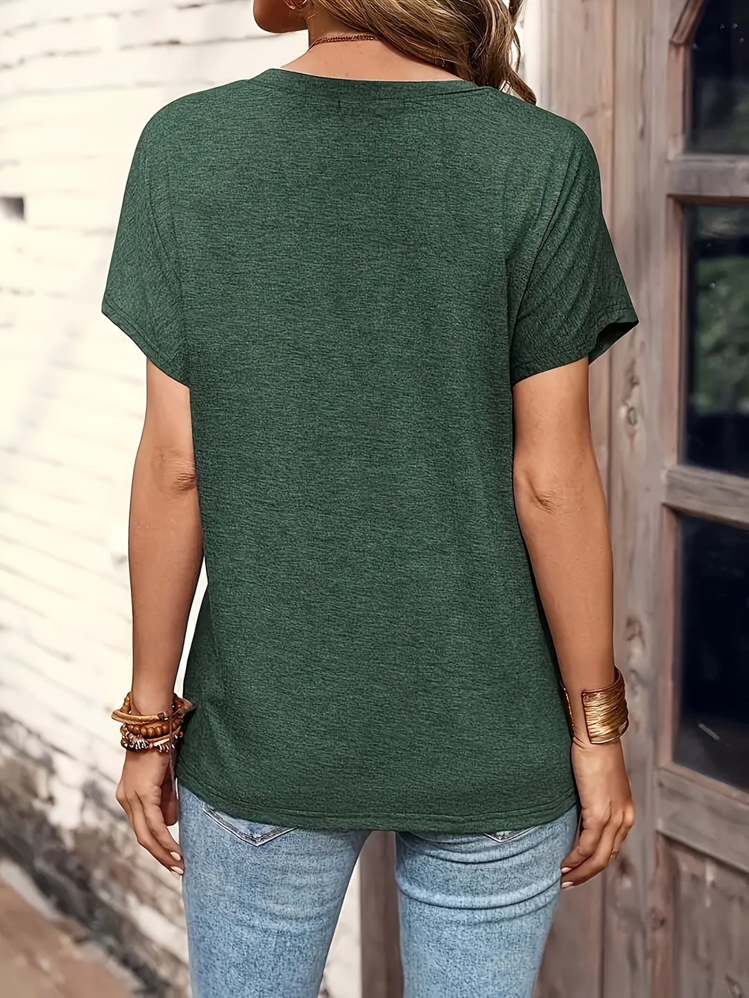 Short-sleeved T-shirt with button placket