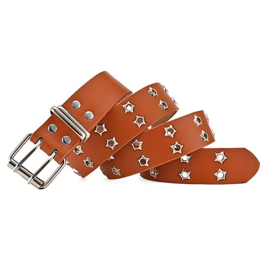 Star Eyelet Double Pin Buckle Belt