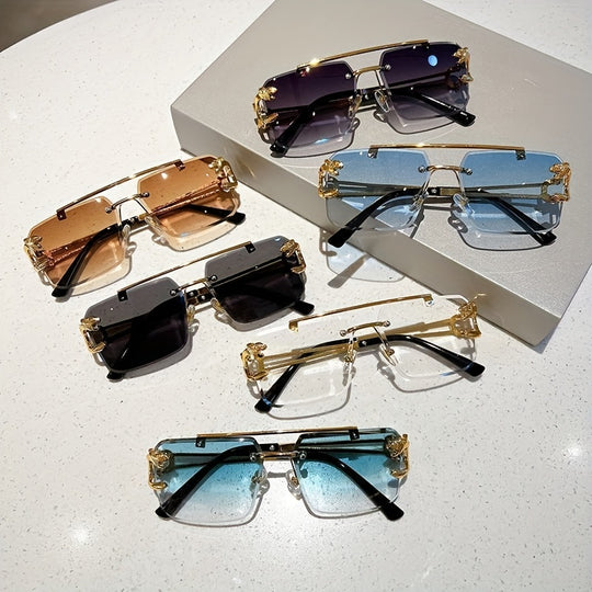 Gold Tiger Head Square Rimless Sunglasses