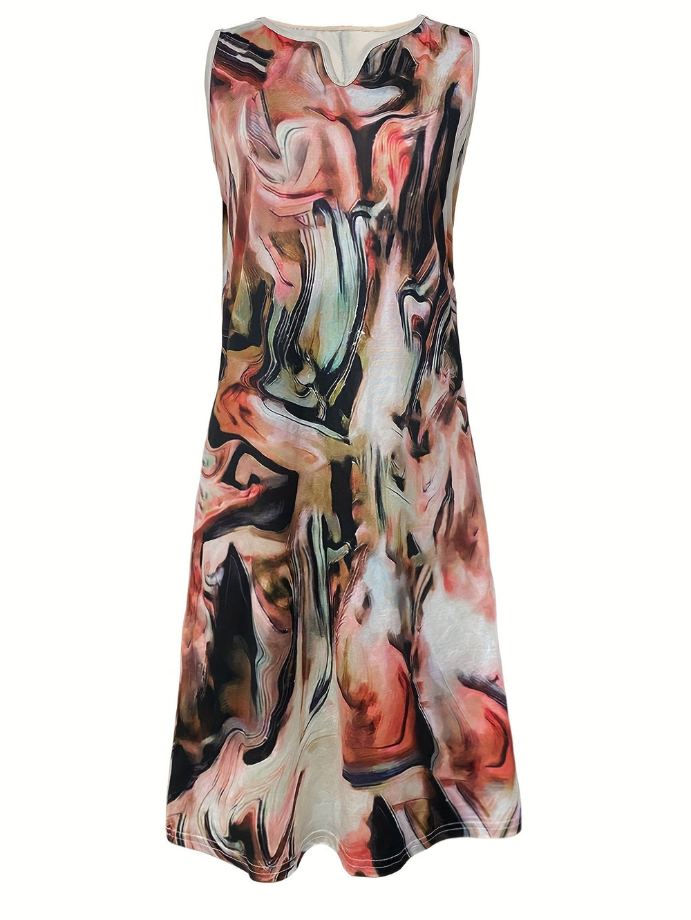 Vintage Graphic Print V-Neck Dress