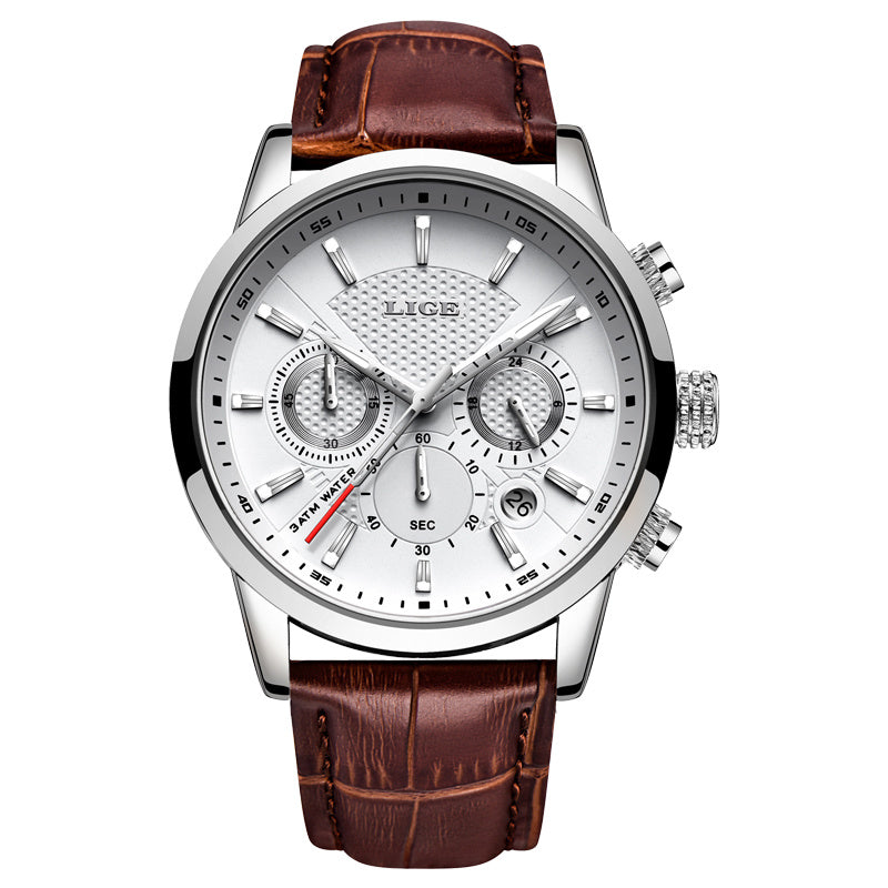 Luxury Leather Watch with Quartz Chronograph for Men