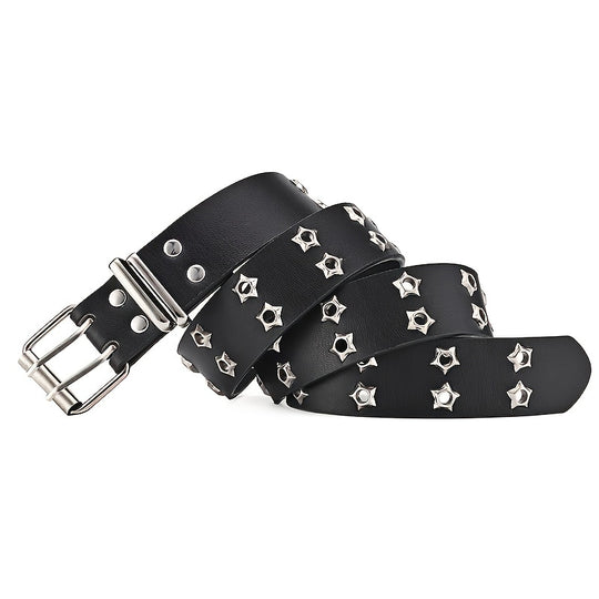 Star Eyelet Double Pin Buckle Belt