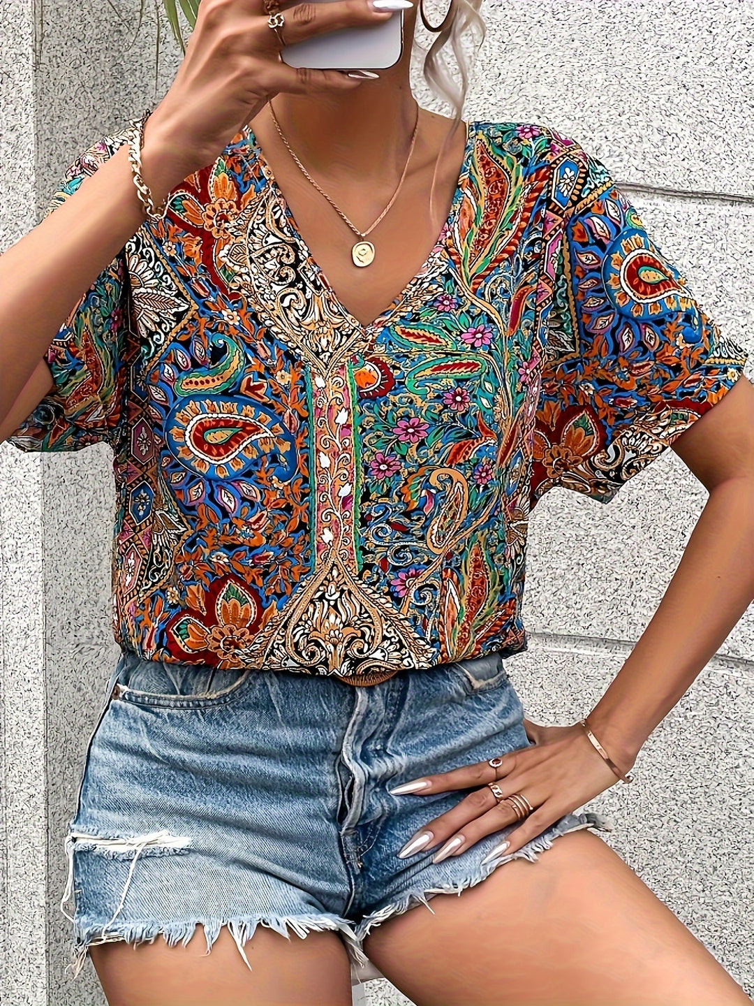 Paisley V-neck blouse