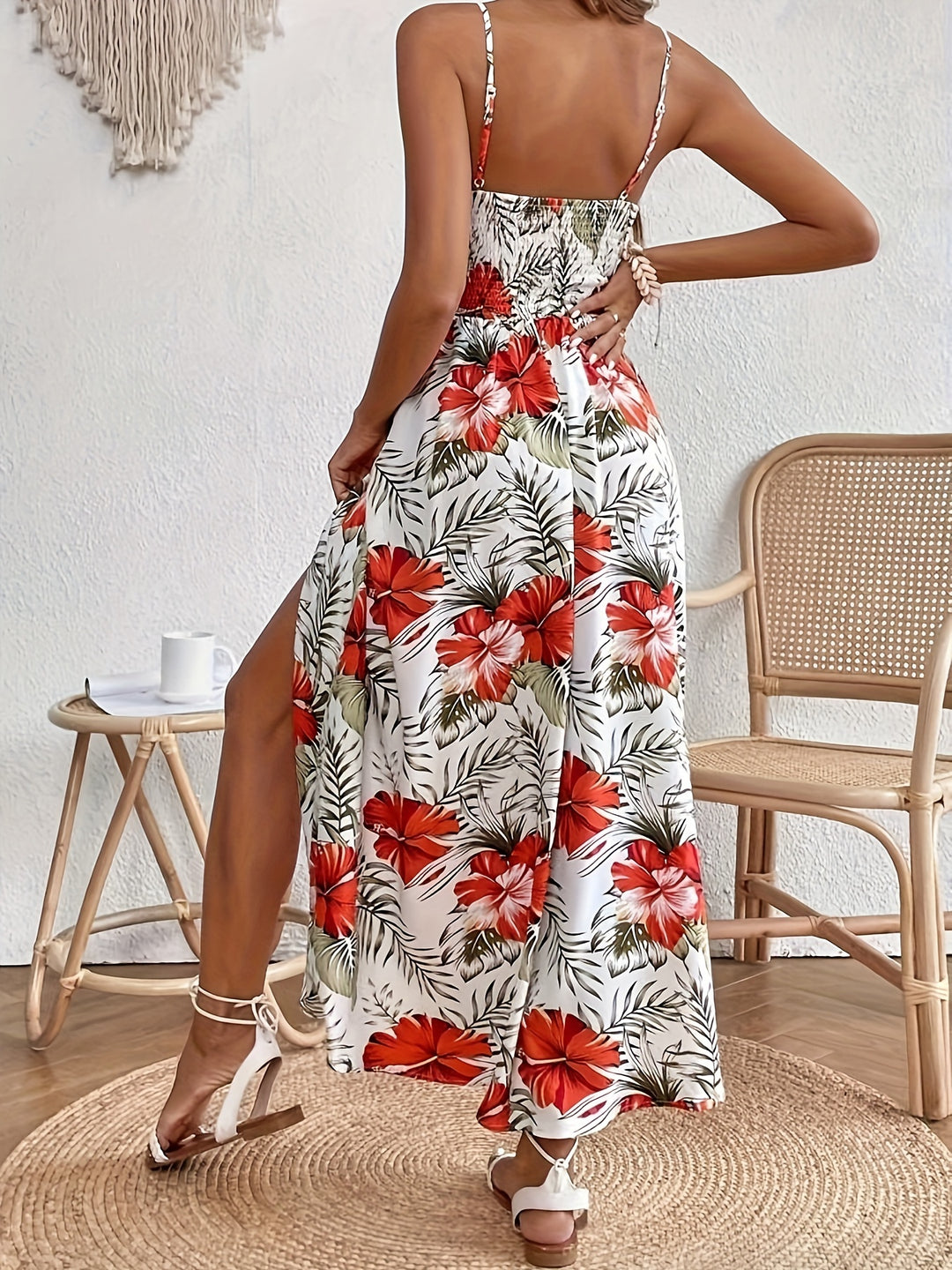 spaghetti strap dress with floral pattern