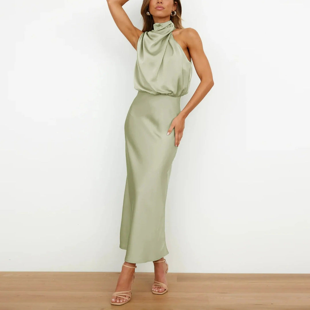 satin halter neck maxi dress