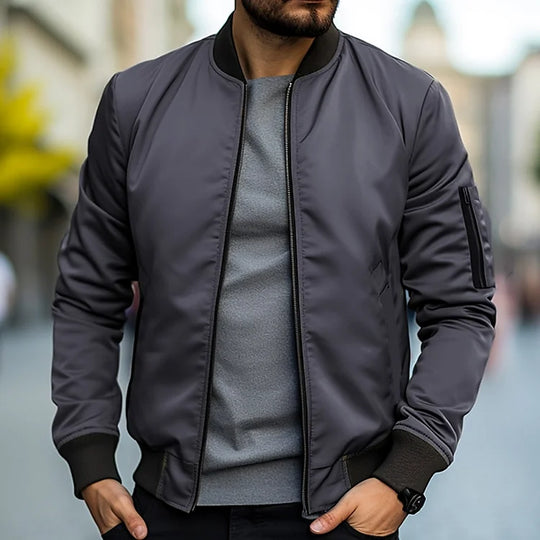 Solid-colored bomber jacket