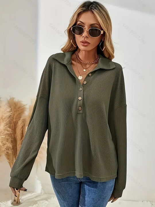 Damen Pullover mit halber Knopfleiste und Schultern