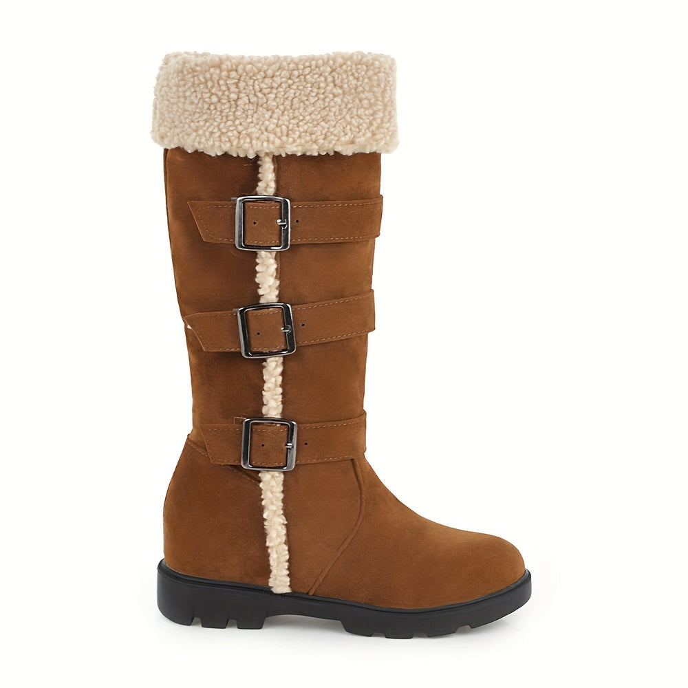 Fuzzy-Schnallenstiefel für Frauen