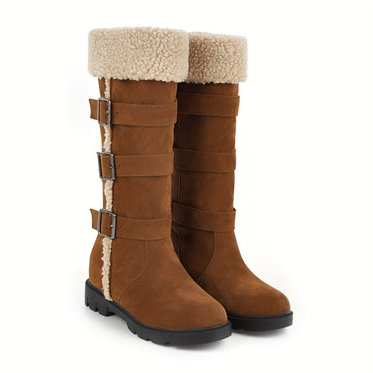 Fuzzy-Schnallenstiefel für Frauen