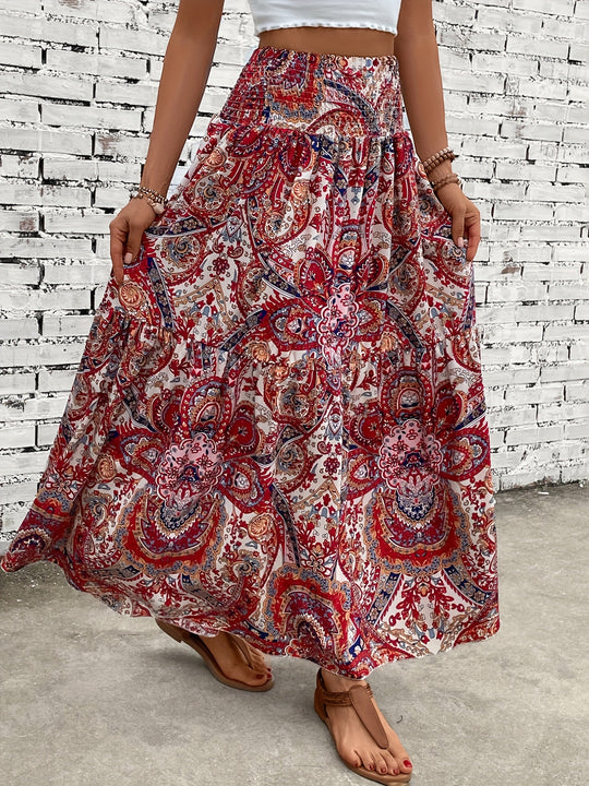 Casual paisley print skirt with gathered waist