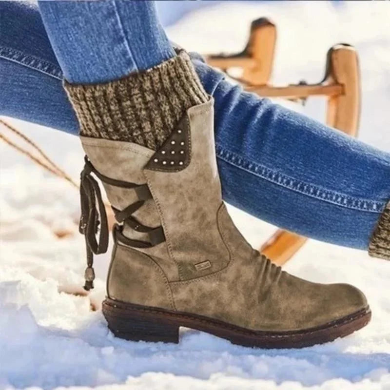 Women's mid-calf suede lace-up boots