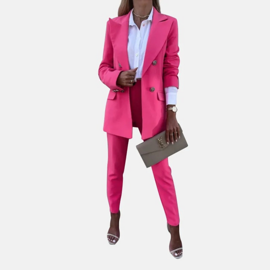 Double-breasted blazer and trouser set with notched collar