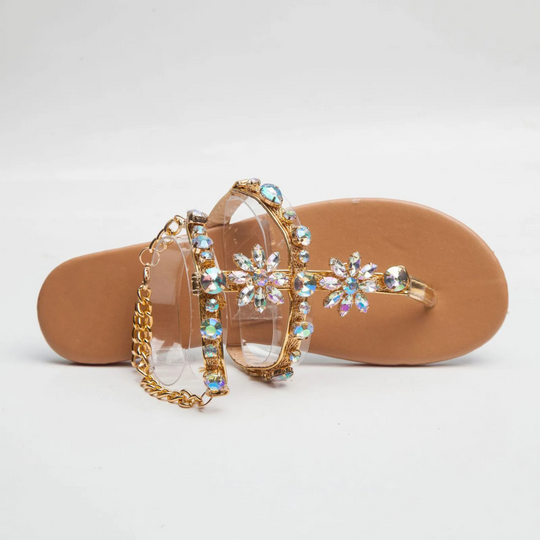 Crystal Work Elastic Toe Post Sandals