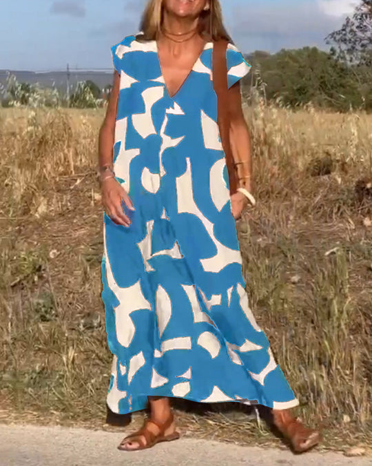 Printed V-neck Dress for Women