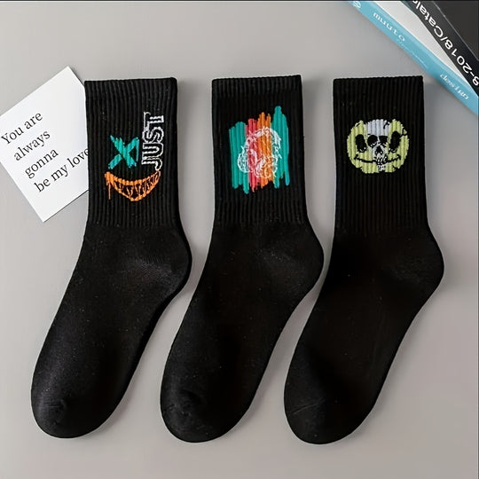 Men's Trendy Cartoon Graffiti Pattern Crew Socks (3/5/10 Pairs)