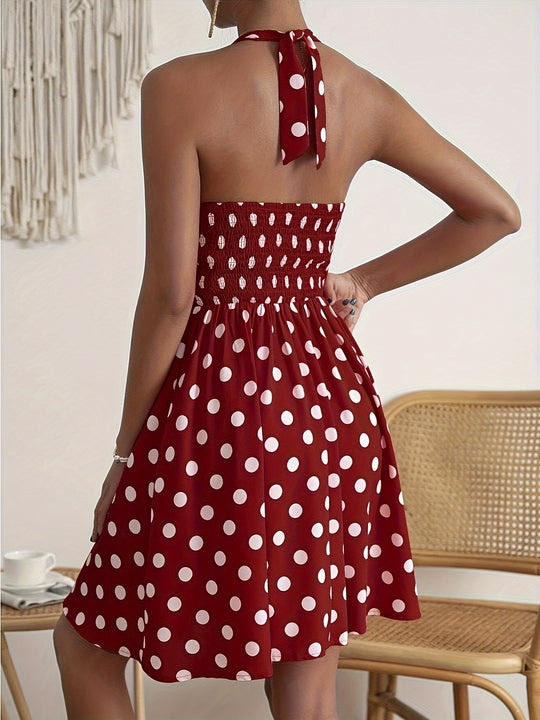 Elegant dotted halter neck dress