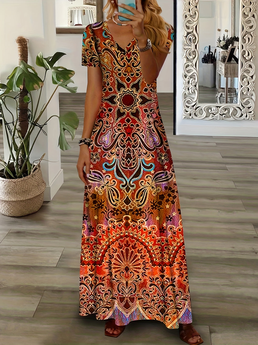 Ethnic Boho Floral Print Maxi Dress