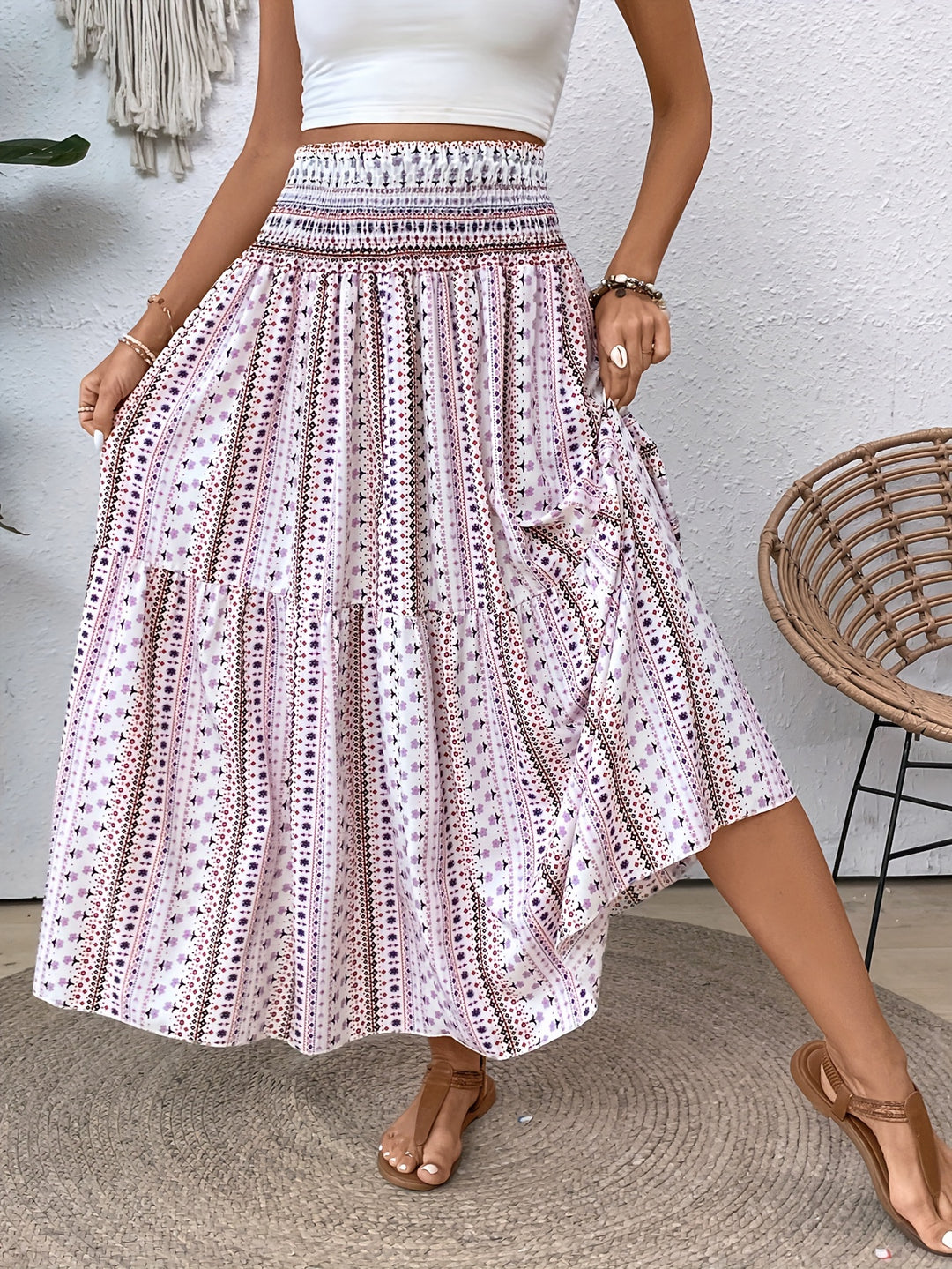 Casual paisley print skirt with gathered waist