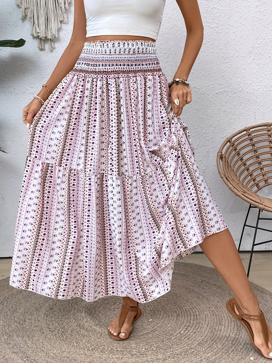 Casual paisley print skirt with gathered waist