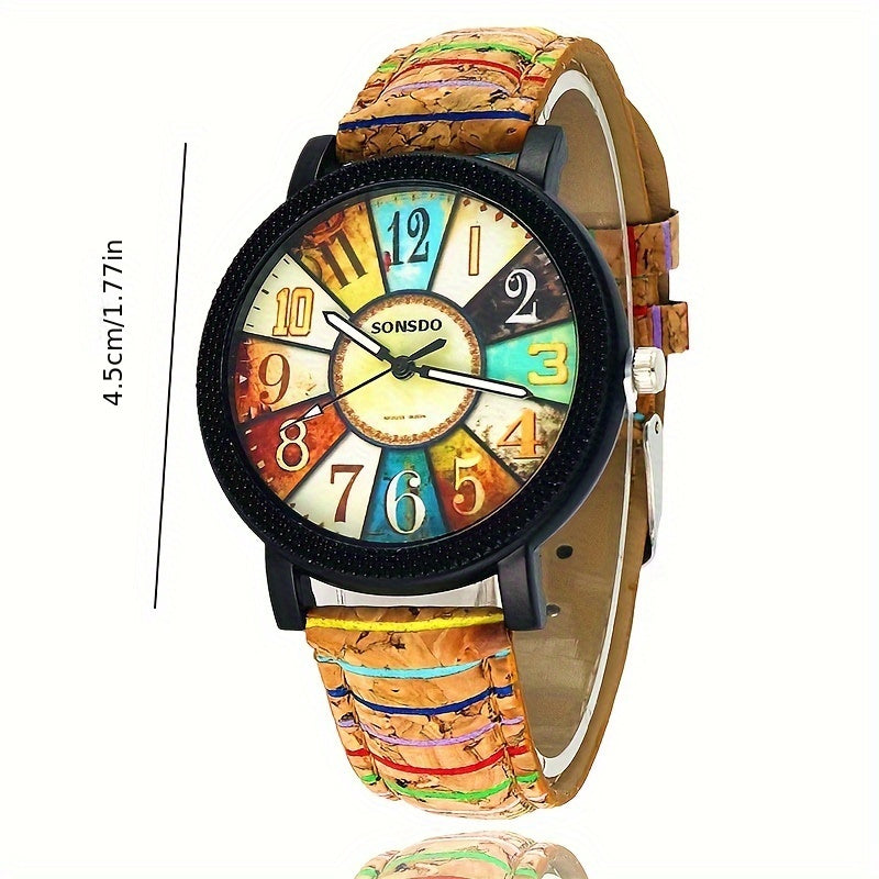 Fashion Flower Dial Wood Grain Ladies Watch