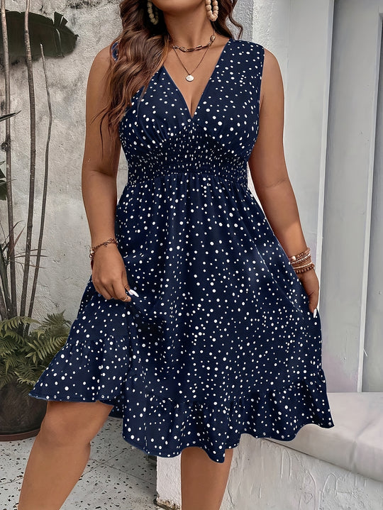 Plus Size Polka Dot Ruffle Hem Tank Dress