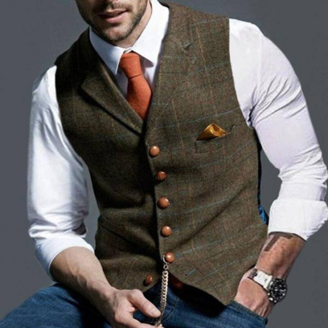 Elegant lightweight check vest for men