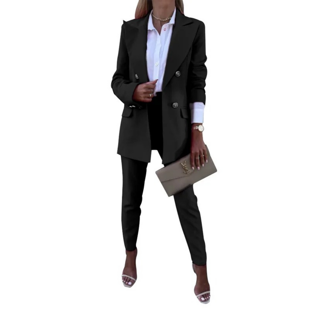 Double-breasted blazer and trouser set with notched collar