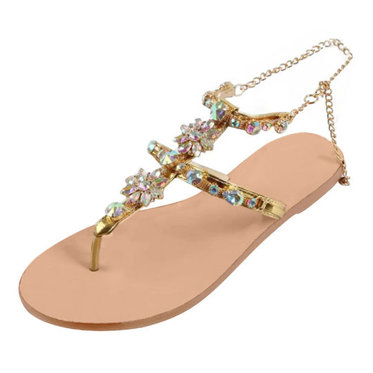 Crystal Work Elastic Toe Post Sandals