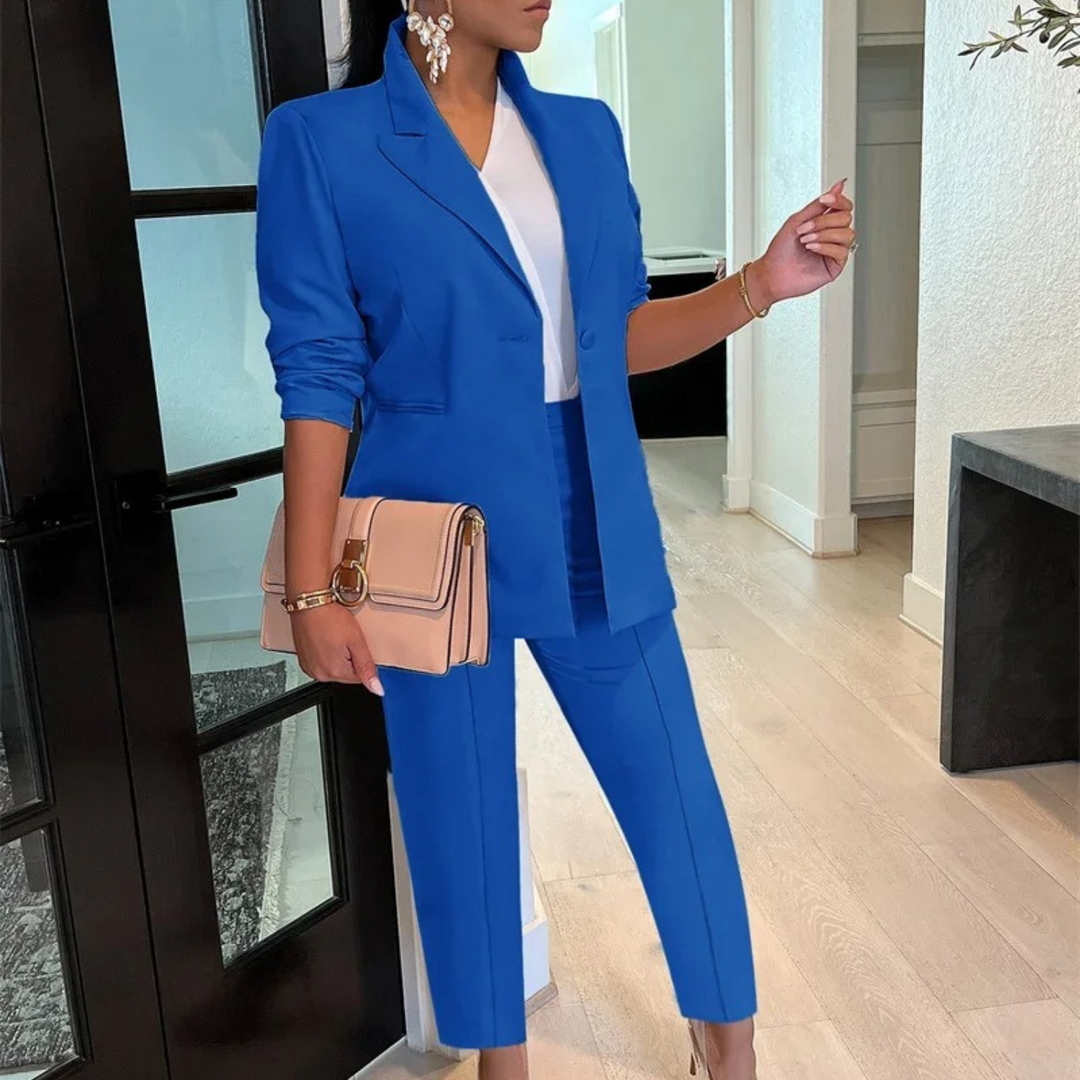 single button blazer and pants set for women