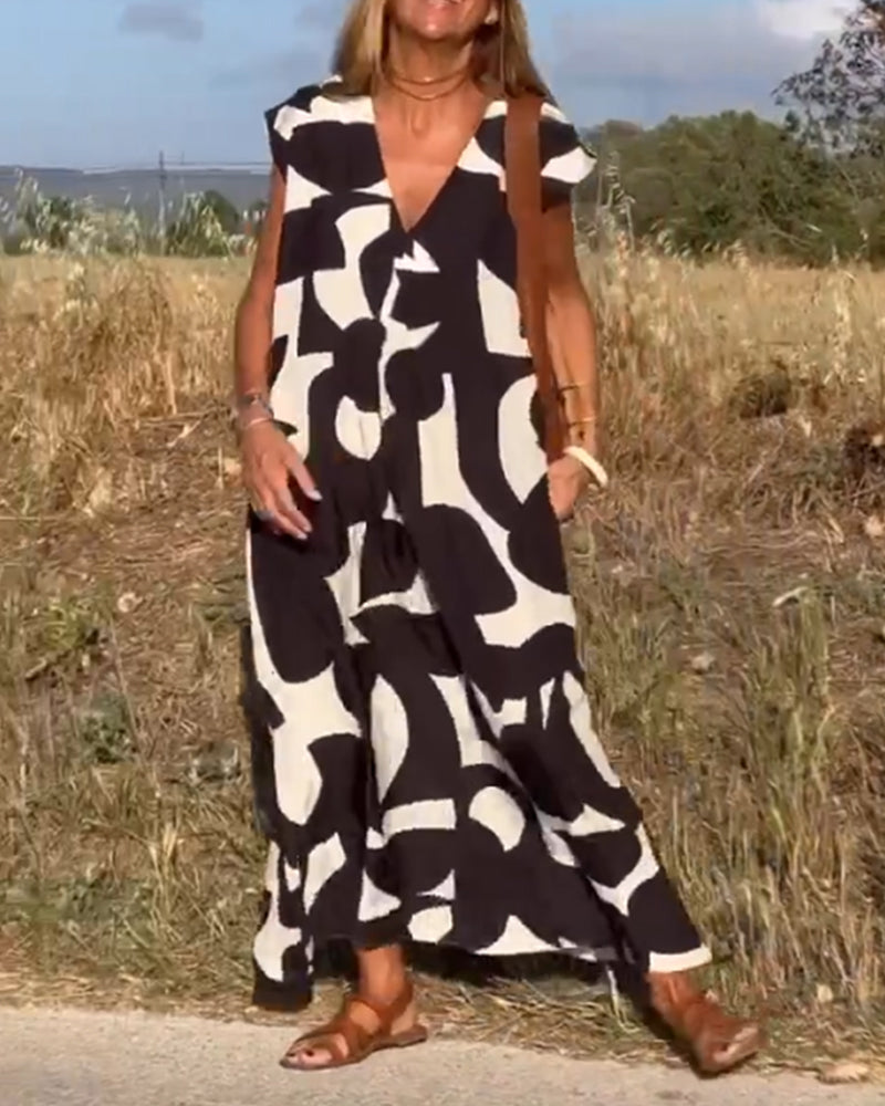 Printed V-neck Dress for Women