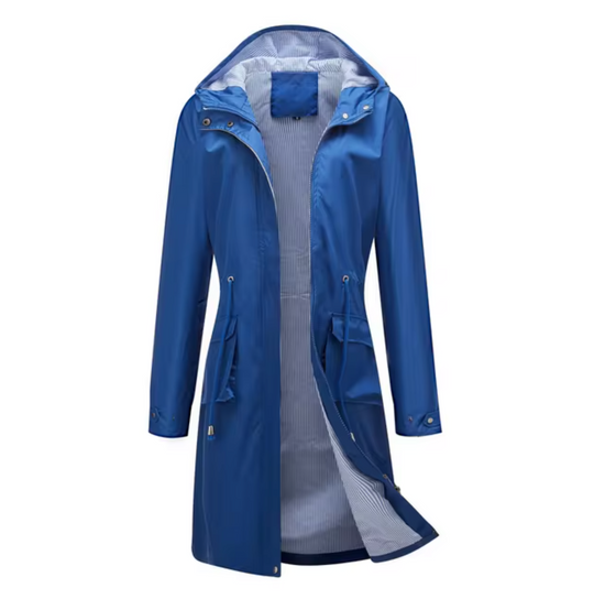 Waterproof jacket with hood and drawstring for women