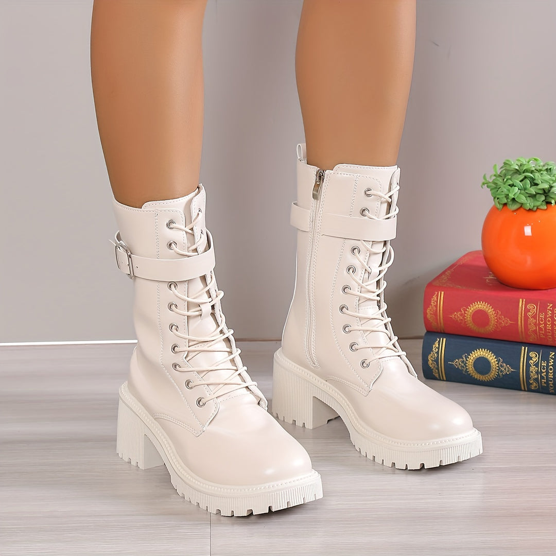 Mid Calf Lace-Up Boots for Women