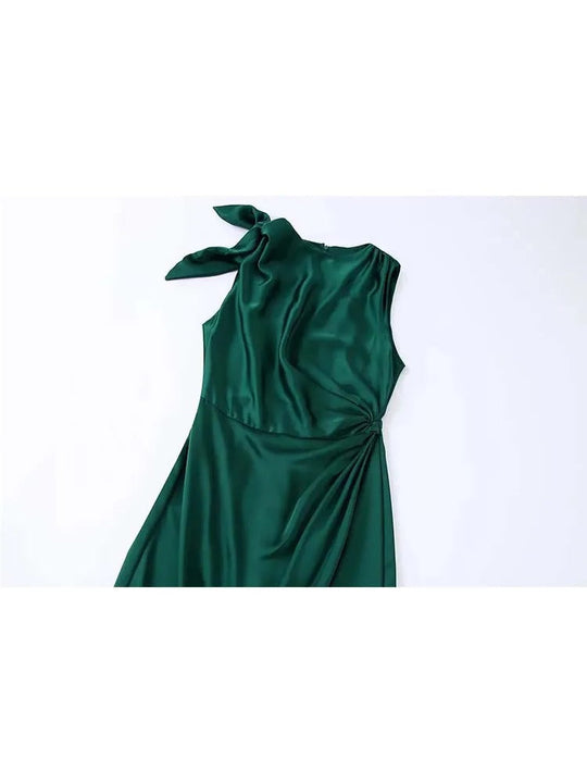 Green Satin Ruffle Dress for Women