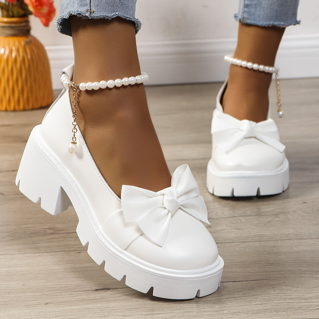 Women Pearl Chunky Heel Loafers