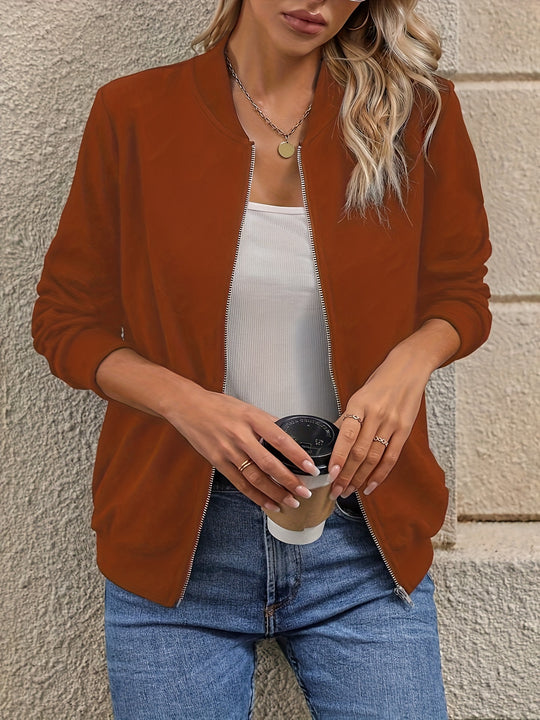 Solid Zip-Up Jacket for Women