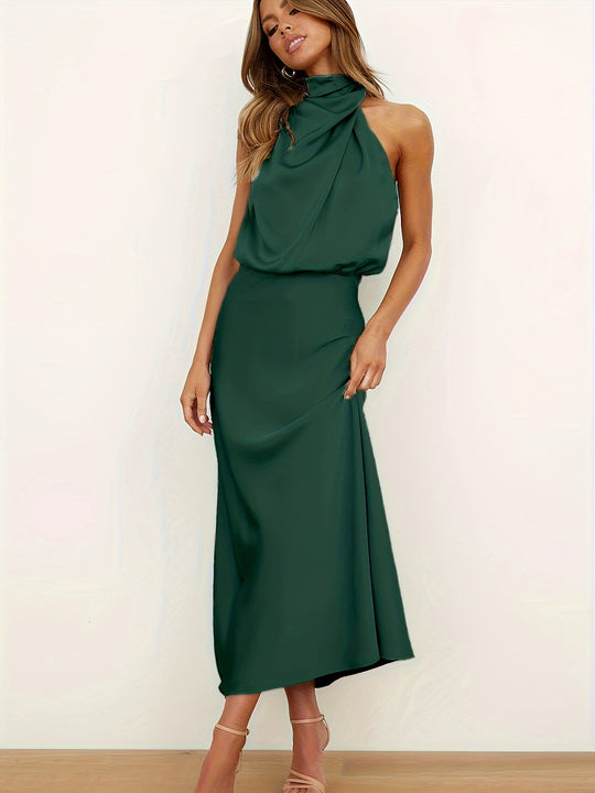 Elegant halter neck dress with cinch waist