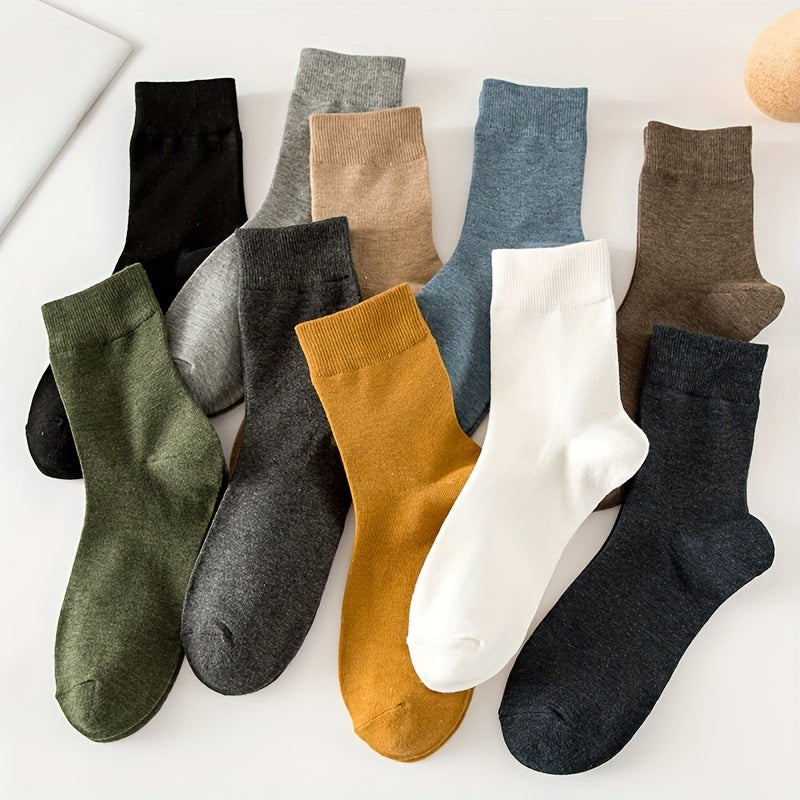 Men's 10 Color Mixed Classic Trendy Mid Tube Socks (10 Pairs)