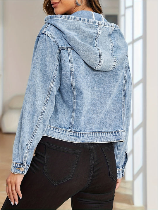 Blaue langärmelige Jeansjacke für Frauen