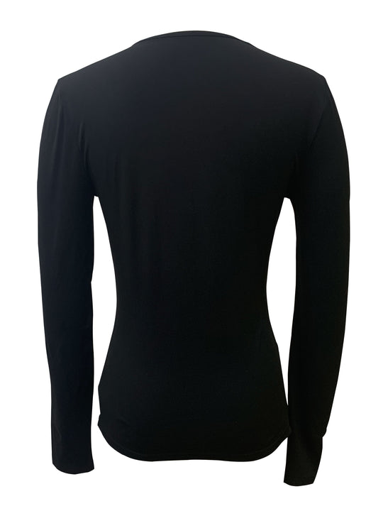 Solid long-sleeved V-neck top