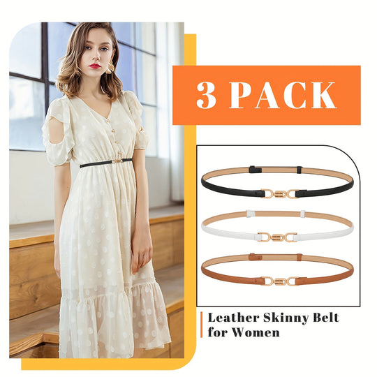 3pcs Trendy Skinny Thin PU Leather Belt Set