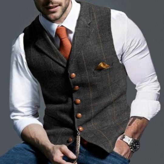 Elegant lightweight check vest for men