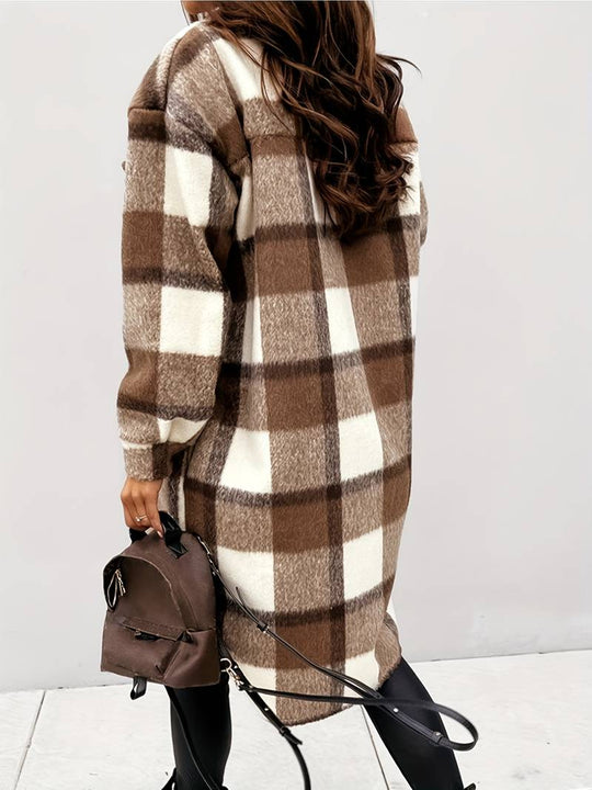 Trendy Checkered Long Coat for Women