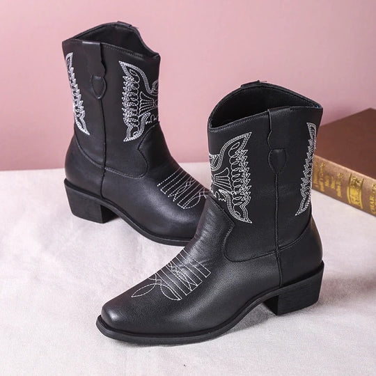 Embroidered ankle-length retro knight boots