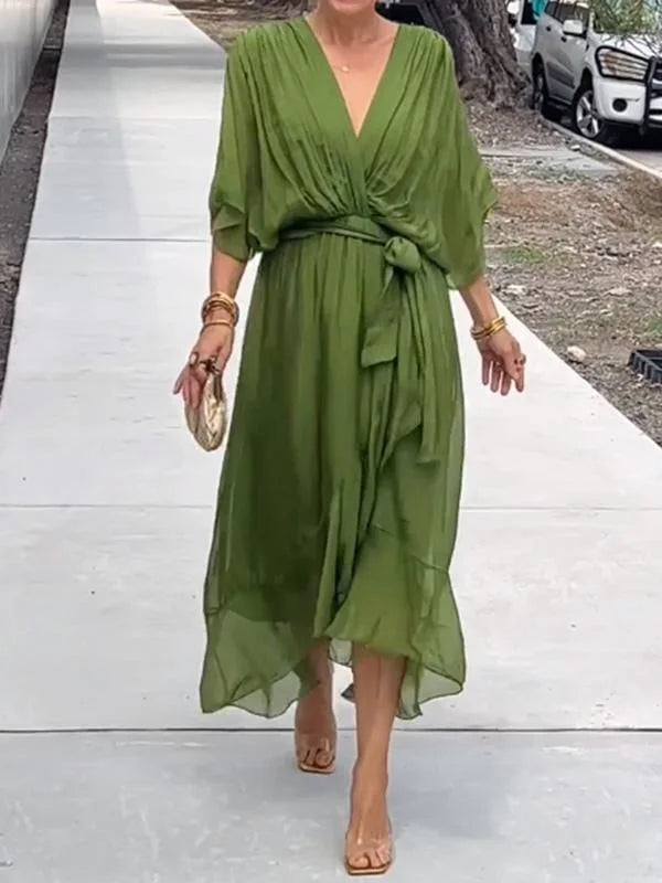 V-neck chiffon midi dress