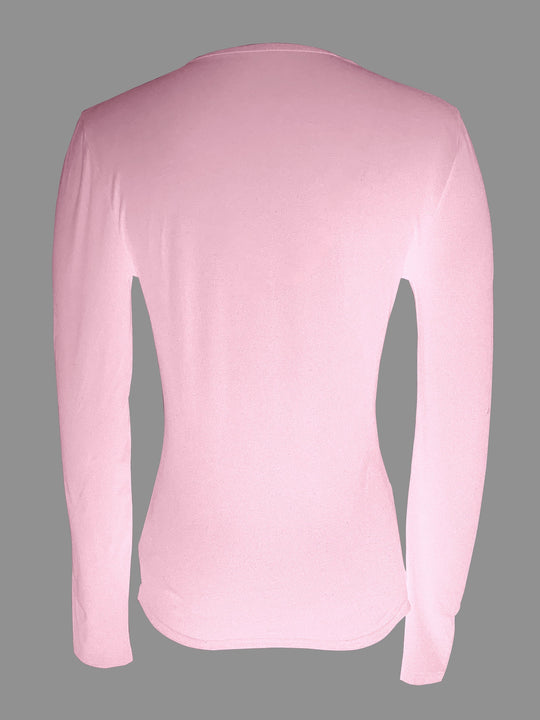 Solid long-sleeved V-neck top