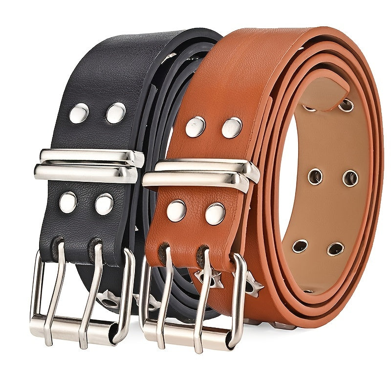 Star Eyelet Double Pin Buckle Belt