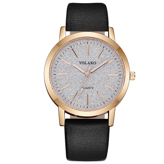 Simple quartz watch with leather strap for women