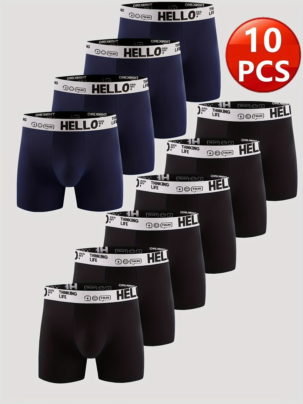 HELLO Letter Cotton Boxer Shorts for Men (10-Pack)