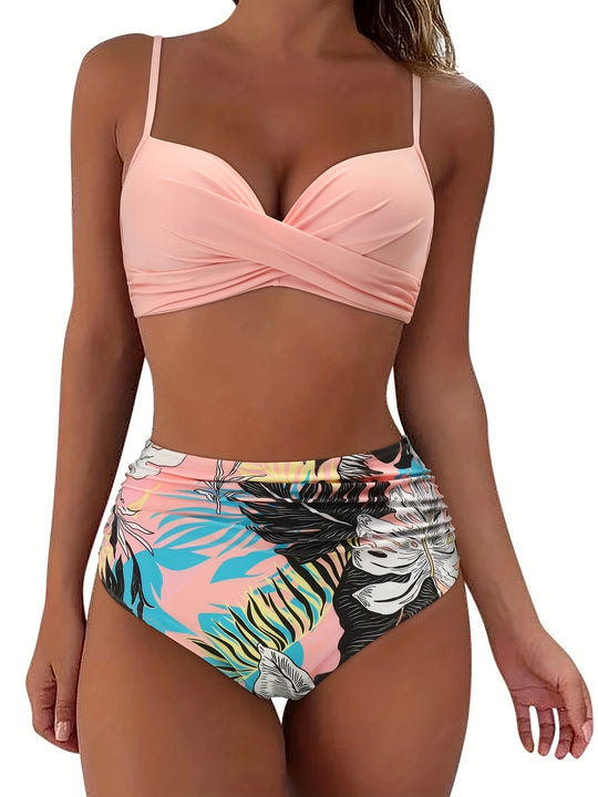 spaghetti strap high waist bikini set